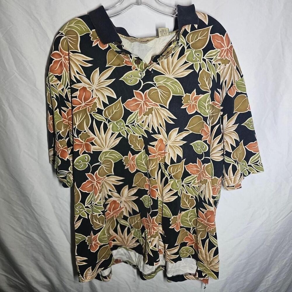 vintage y2k 2000s tropical Hawaiian polo tee